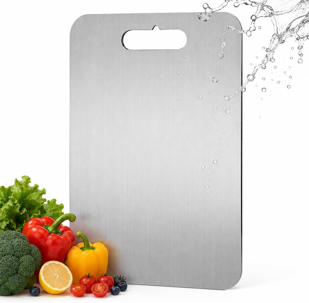 304 Food Grade Stainless Steel Cutting Board for Kitchen,Double Sided Metal Chopping Board,Dishwasher Safe Cutting Board for Meat,Vegetables&fruit,Odor free（13.4“×9.1”）