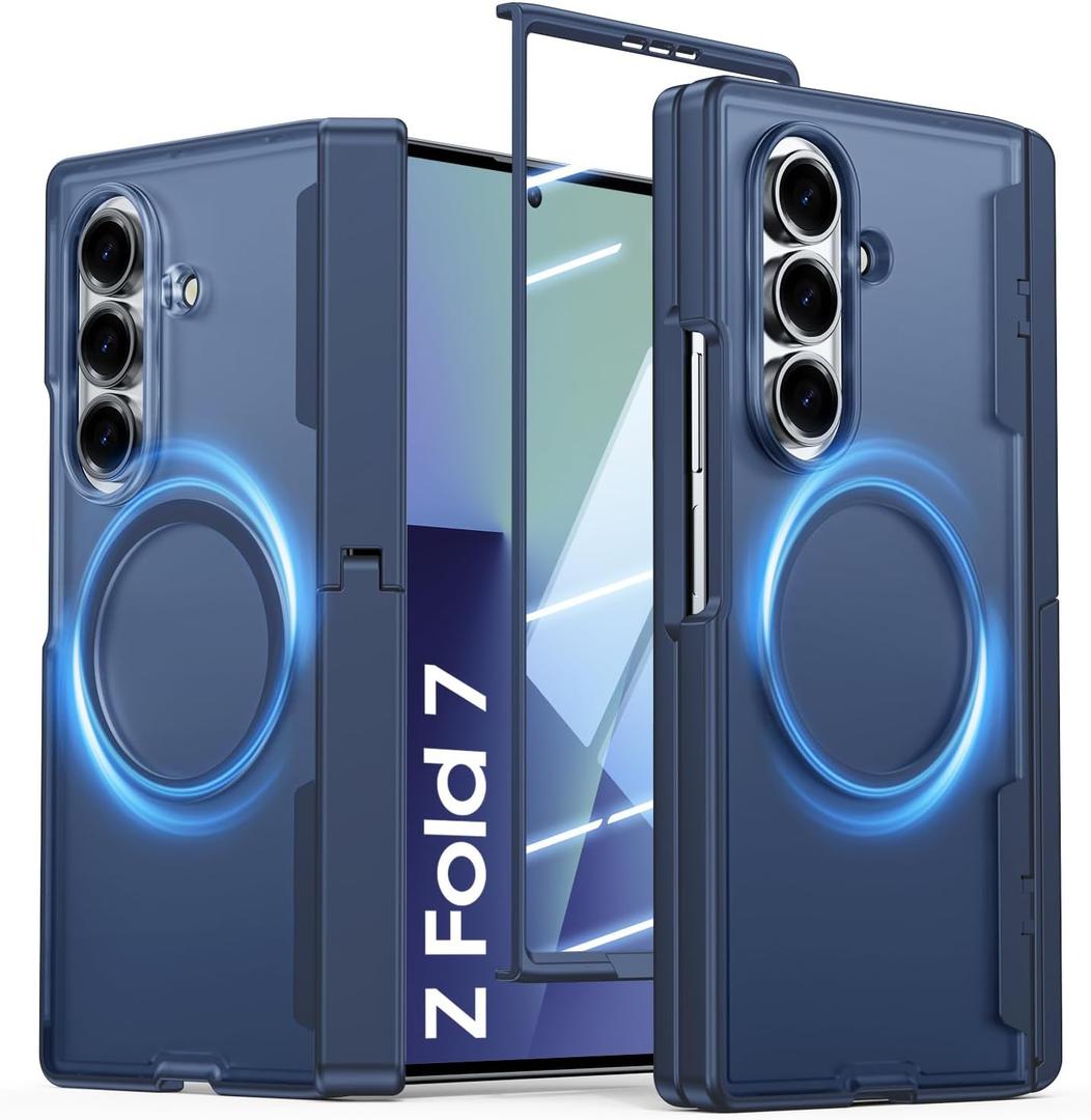for Galaxy Z Fold 7 Case with Kickstand, Compatible with MagSafe, Built-in [Screen Protector] [Hinge Protection] Military Shockproof Translucent Slim Phone Case for Samsung Z Fold 7 (Blue)
