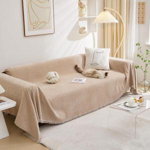 MEETSKY Couch Cover Sofa Covers for Sectional Sofa Universal Fit for Couch 2 Seat, Thick Washable Sofa Slipcover Large, 71"x 102", Khaki