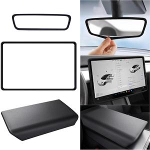 for 2017-2023 Tesla Model 3/2021-2024 Model Y Center Console Armrest Cover Screen and Internal Mirror Protective Cover Interior Accessories (Black-M3/Y-3pcs)