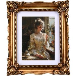 Vintage 8x10 Picture Frame gold Antique picture frames with Mat for 6x8 Ornate picture frames Baroque Tabletop Wall Hanging Home Decor poster Photo frame Horizontal or Vertical