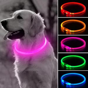 BSEEN Light Up Dog Collar, Type-C Rechargeable LED Dog Collar Waterproof Glowing Pet Collar TPU Cuttable Lighted Puppy Collar Safety Dog Lights for Night Walking (Pink 70cm)