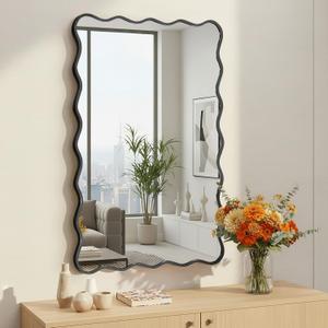 Vanity & Bathroom Mirror with Artistic Wavy Frame, Distortion-Free Silver-Coated Glass, Shatter-Resistant, Easy Installation Modern Design for Home Dcor