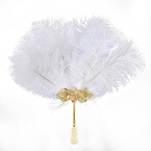 1920s Vintage Ostrich Feather Hand Fan, Handmade Retro Costume Accessory for Halloween, Ballroom Parties, Bridal Looks & Stage Performances(White)