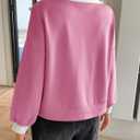 Fisoew Womens Cropped Oversized Sweatshirt Casual Lapel V Neck Long Sleeve Contrast Drawstring Loose Fit Fall Pullover Tops (Large, Pink)