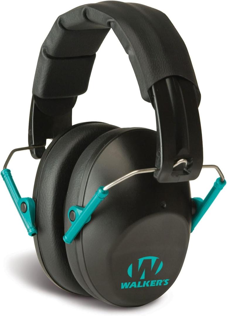 Walker's Unisex Adult's Lightweight Foldable Hearing Protection 22 dB Noise Reduction Pro Low-Profile Earmuffs (Black/Teal)