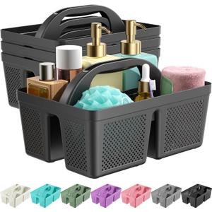 4 Pack Portable Shower Caddy, Integrated Handle, Reinforced Plastic, Organizer Storage Bathroom Supplies and Beauty Products, Cleaning Supplies, Shower Basket for Home, Dorm, Shelf and Cabinet (Black)