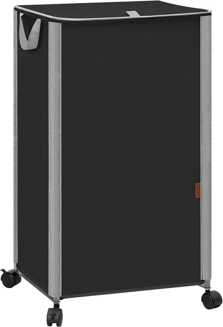 STORAGE MANIAC Rolling Laundry Hamper with Lid, 23.7 Gal (90 L) Large Tall Laundry Basket with Wheels & Handles, Aesthetic Dirty Clothes Hamper for Small Space, Dorm, Apartment, College, Black