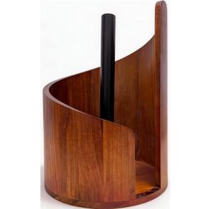 Large Size Countertop Paper Towel Holder with Mango Wood Round Base and Iron Stand, Kitchen Roll Organizer for Kitchen, Dining Table Home Decor (Brown)