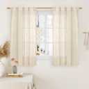 LAMIT 54 Inch Semi Sheer Window Linen Curtains, Light Filtering Panels Back Tab and Rod Pocket Neutral Drapes for Bedroom/Small Window, Beige, 2 Panels, 34 x 54 Inch