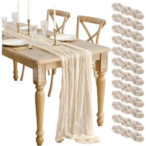 12 Pcs Beige Cheesecloth Table Runner 13ft Boho Gauze Cheesecloth Table Runner 160 inch Long for Christmas Wedding Bridal Baby Shower Birthday Table Decorations