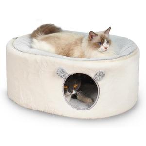 Cat Bed for Indoor Cats, Fluffy Large Enclosed Cat House Cave Pet Bed Hammock with Removable Washable Cover for Sleeping Cats, Kittens, Small Dog, Oval Hideaway