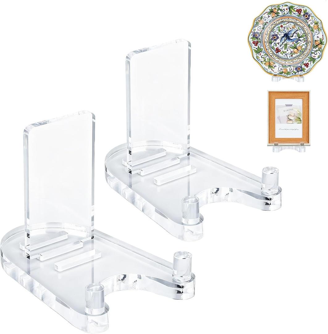 2 Pack Acrylic Easel DisplayPlate Stands for DisplayAdjustable Clear Display Holder for 7" to 12" Platter, Book, Card, Frame, Picture, Artwork, Plaque