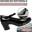 Womens Mary Jane Dress Shoes Chunky Low Block Heels 7CM Closed Toe Work Platform Pumps Dressy Orthopedic for Business Flight Wedding Office Ankle Strap Leather Casual Comfort with Arch Support (Black)