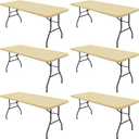 6 Pack Picnic Table Cover Fitted Elastic Outdoor Tablecloths for 6 Foot Rectangle Tables Waterproof Stretch Washable Patio Folding Spandex Table Cloth for Camping Banquet Parties (Champagne,30" x 72")
