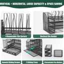 4-Tier Desk Organizer, Paper Letter Tray with Sliding Drawer and 2 Pen Holders, Mesh File Organizer with 4 Vertical File Rack, Desktop Storage for Office(Black)