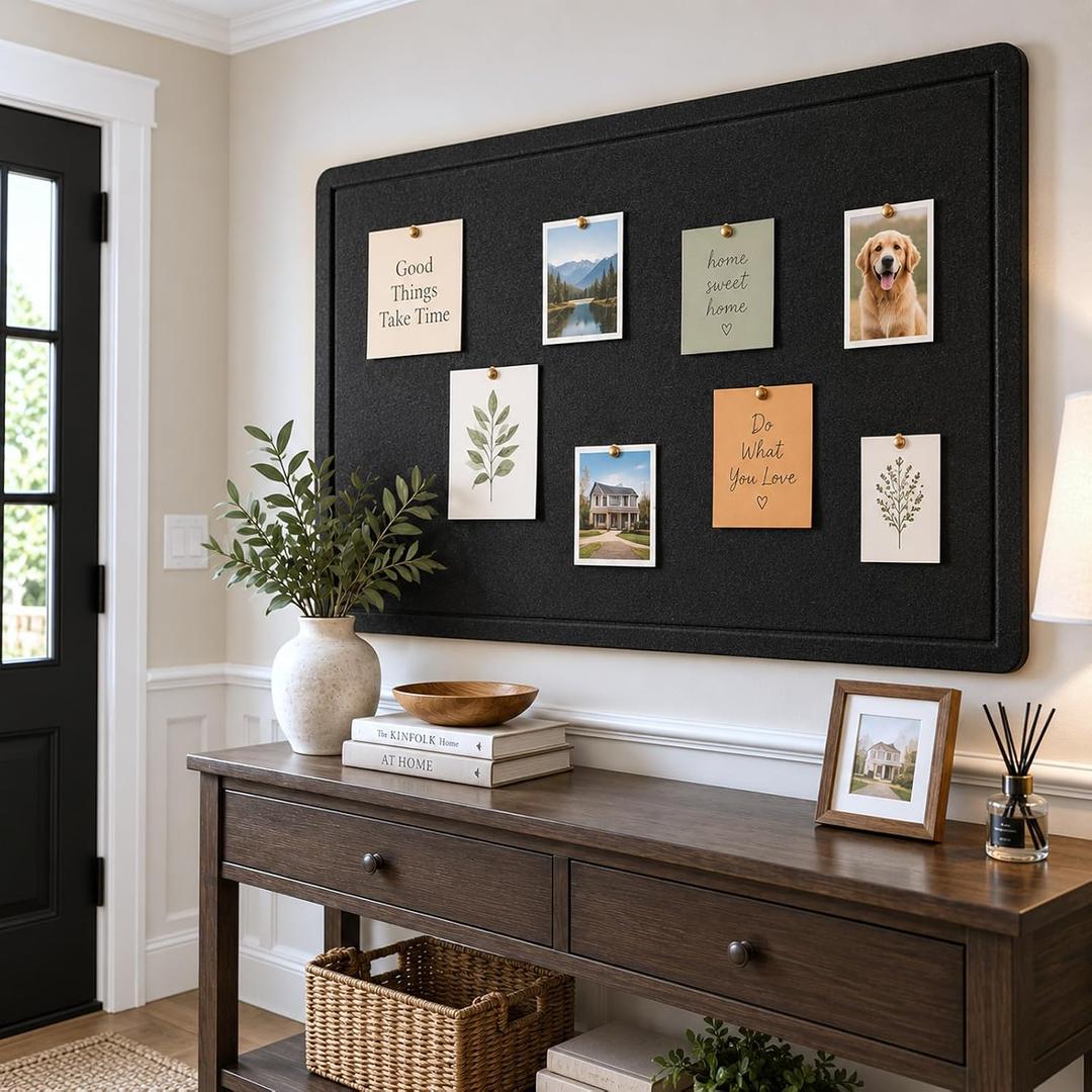 Felt Bulletin Board for Wall, 48 x 36 Inch Frameless, Black