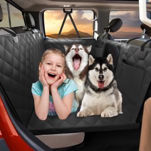 Back Seat Extender for Dogs Truck-Large Space, Dog Pet Seat Cover Back Seat Hard Bottom Holds Waterproof Dog Hammock for Crew Cab Trucks,  Sierra, Tundra, Silverado, Black