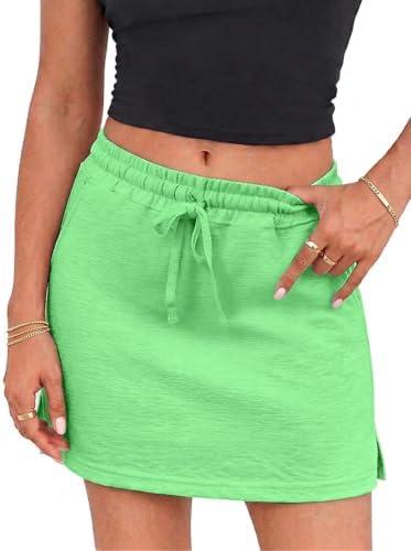 EARKOHA Womens Drawstring Skirt Summer High Waist Bodycon Short Pencil Skirt with Shorts Daily Going Out Outfits, Small