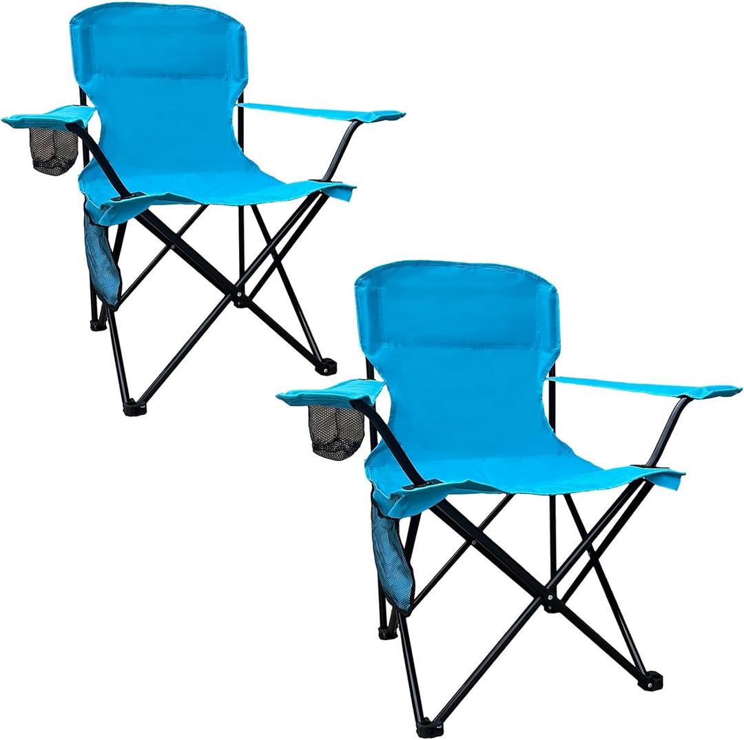 Folding Camping Chair, 225lb Capacity, Includes Cup Holder & Side Storage Bag, 5.5lbs Portable for Beach, Camping, Sport, 2PCS Blue (20.5"D x 20.5"W x 33.8"H)