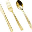 150PCS Gold Plastic Silverware, Heavy Duty Plastic Cutlery Set, Disposable Utensils - 50 Forks, 50 Spoons and 50 Knifes for Party, Wedding and Events