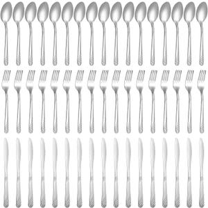 Minatee 201 Pcs Thin Silverware Set Stainless Steel Flatware Sets Service for 67 Silver Cutlery Set Serving Utensils Sits Includes Knife Fork Spoon for Kitchen Dinner Table