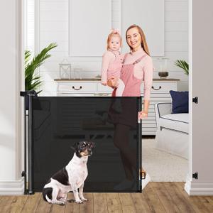 Retractable Puppy Gates for The House Prevent Kid/Pet from Getting Through 60” Wide Baby Gate for Stairs Scratch-Resistant Retractable Indoor Dog Gates for Doorways Outdoor Dog Gate for Deck, Black