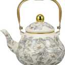 Cabilock 2.1 Quart Vintage Enamel Tea Kettle-Enamel Teapot floral with Cool Touch Porcelain Handle for Stovetop Home Kitchen Decor.