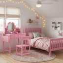 BOLUO Kids Vanity Table and Chair Set, Kids Vanity for Girls with Lights and Mirror, 2 in 1 Kid Vanity Set, Princess Makeup Vanity Desk with Drawers Pink