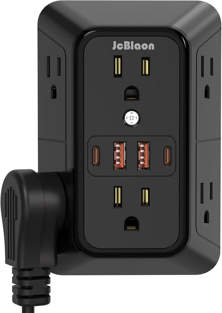 USB Wall Charger Power Strip Surge Protector with 4 USB Ports (2 USB C) Plug Extension Multiple Outlets Plug Extension in Adapter Spaced Outlets for Home Office Travel,White (Black)
