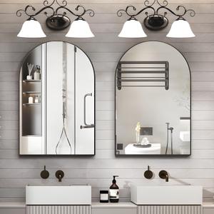Wall Mounted Mirror, Arched Wall Mirror for Bathroom, 2 Pieces 24"x36" Arch Bathroom Mirror with Metal Frame, Black Vanity Mirror Decor for Mantle, Bedroom, Entryway, Living Room (24"x36" (2 pcs))