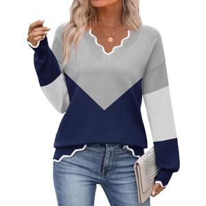 Zeagoo Women's 2026 Fall V Neck Sweater Casual Long Sleeve Lightweight Ribbed Knit Pullover Sweaters Dressy Casual Tops, S