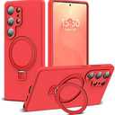 SKYLMW for Samsung Galaxy S25 Ultra Case with Magnetic Invisible Stand [Compatible with Mag-Safe] Military Drop Tested [Full Camera Protection] Silicone S25 Ultra Case for Women Men 6.9'', Red