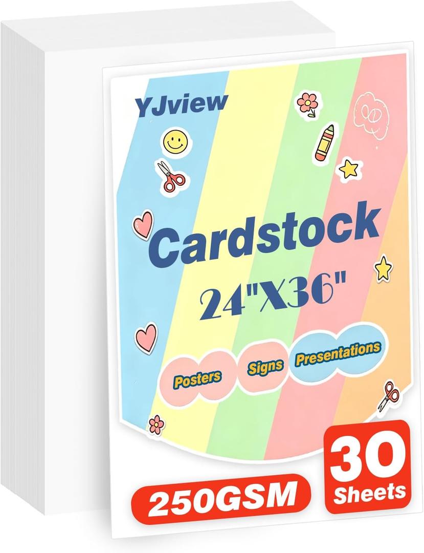 30 sheets White Poster Board, 24x36 inches Large Poster Paper, 250GSM Thickness Blank Posterboard Bulk for Office Project, School Supplies, DIY, Signs Project Presentations, Crafts and Drawing