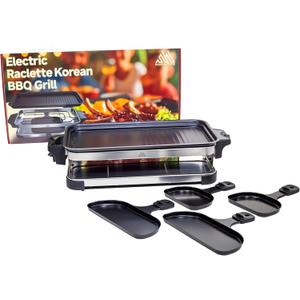 Raclette Grill  Smokeless Indoor Electric Table Top Griddle with 1600W Fast Heating Dual-Zone Cooking - Stainless Steel - Easy Clean Nonstick Surface