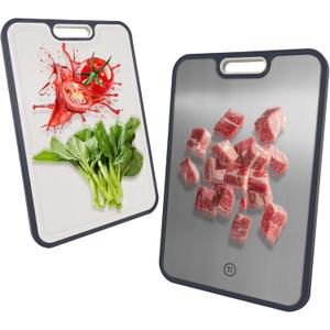 Titanium Cutting Boards for Kitchen, Pure Titanium Metal & Wheat Straw 2 Sided Healthiest Chopping Board, Dishwasher Safe Easy to Clean Large Size 1611