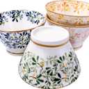 14.5oz Japanese Ceramic Bowls Set of 4, Hand-Painted Leaf Pattern Porcelain Rice Bowls with Vintage Gold Rim, Small Noodle & Soup Bowls for Asian Cuisine, Microwave & Dishwasher Safe, 4 Colors