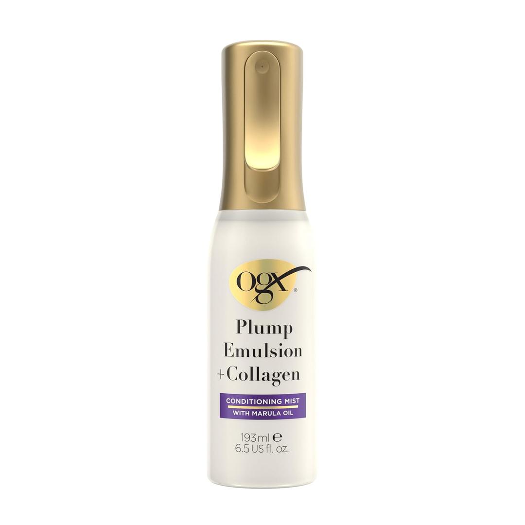 OGX Plump Emulsion + Collagen Conditioning Hair Mist, Volumizing Hair Spray with Marula Oil for 3x Plumper Hair* for up to 72 Hours Without the Weight, 450F Heat Protection, 6.5 fl. oz