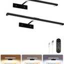 EZVALO Picture Light for Wall, 16'' Black Rechargeable 4800mAh Battery Lights Wireless Remote, Dimmable Magnetic LED Art Painting Light with 3 Color Temperatures, Display for Gallery, Living Room (2P)