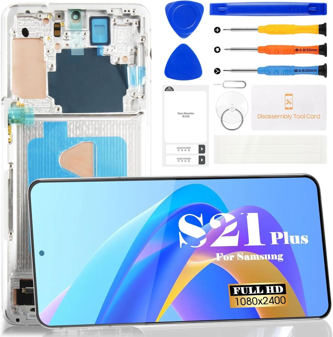 SRJTEK OLED for Samsung Galaxy S21+ 5G LCD Screen Replacement for Samsung S21 Plus 5G SM-G996B SM-G996 Digitizer Touch Screen Assembly Repair Part with Frame(Silver)