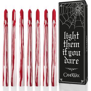 CANDWAX 12 inch Taper Candles Set of 12 - Unscented, Blood White, No Drip Taper Candles - Ideal for Halloween or Themed Events
