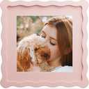 8x8 Picture Frame with Mat for 6x6, Wavy Edge Wooden Real Glass Photo Frame for Tabletop and Wall Hanging, Pink, 1 Pack