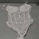 Lilosy Sexy Corset Top Floral Lace Mesh Sheer Lingerie Bodysuit Bustier Cami Outfits (Small, White)