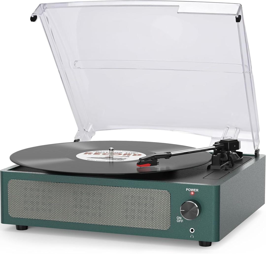 Record Player for Vinyl Turntable with Built-in Wireless Receiver & 2 Stereo Speakers 3 Speed 3 Size LP Players Portable Turntables for Vinyls Records Headphone AUX RCA Auto Stop New Sleek Dark Blue