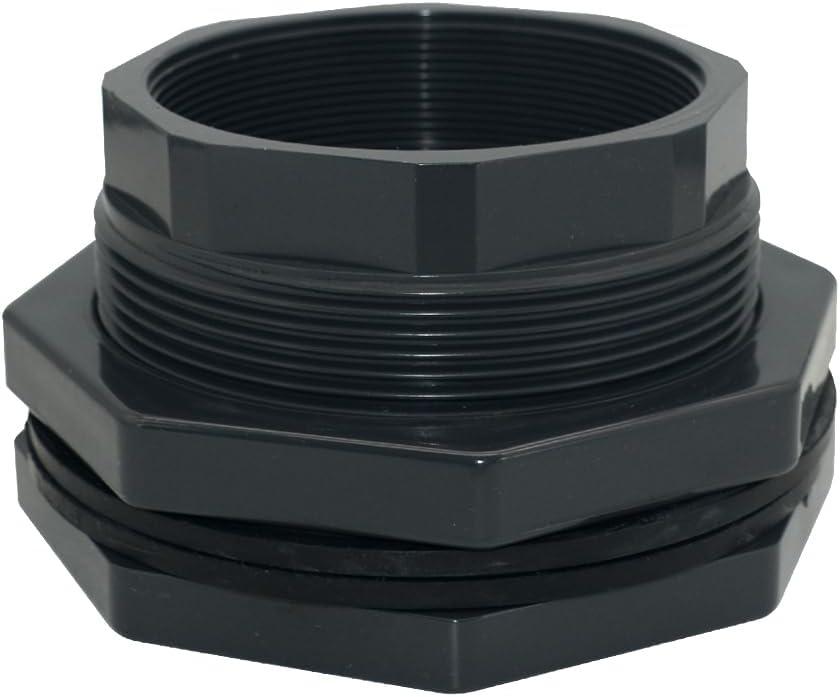 PVC Bulkhead Fitting, NPT Threaded Water Tank Connector for Rain Barrels, Aquariums, Pools (4")