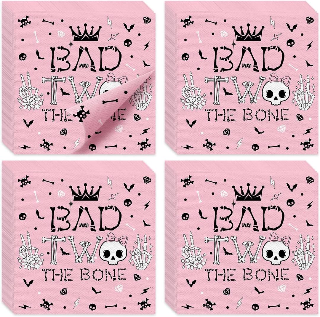 50 Pcs Bad Two The Bone Napkins, Bad Two the Bone Party Decorations Girl, Bad 2 The Bone Party Supplies Napkins for Girl Music Theme 2 Year Old Birthday