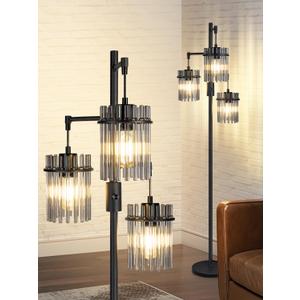 Industrial Modern Floor Lamps for Living Room, Dimmable Glass Tree Standing Tall Lamps with 3 Elegant Teardrop Cage Head & 800 Lumens LED Bulbs for Bedroom Office (66inch Tall)