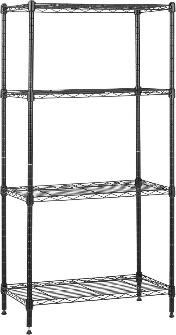 Amazon Basics 4-Shelf Steel Wire Storage Shelves for Garage, Adjustable Metal Shelving Unit, 200 lbs Per Shelf, Black | Sturdy (109*46.5*15.5)