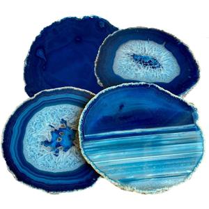 AMOYSTONE Agate Coasters Dyed Blue Set of 4 Rock Agate Slice Cup Mat for Drinks Large 4-5" with Rubber Bumpers, Home Decor AMOYSTONE Agate Coasters Dyed Blue Set of 4 Rock Agate Slice Cup Mat for Drinks Large 4-5" with Rubber Bumpers, Home Decor