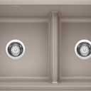 BLANCO Precis Reversible 1-3/4 Double Bowl Kitchen Sink with Low Divide, Truffle
